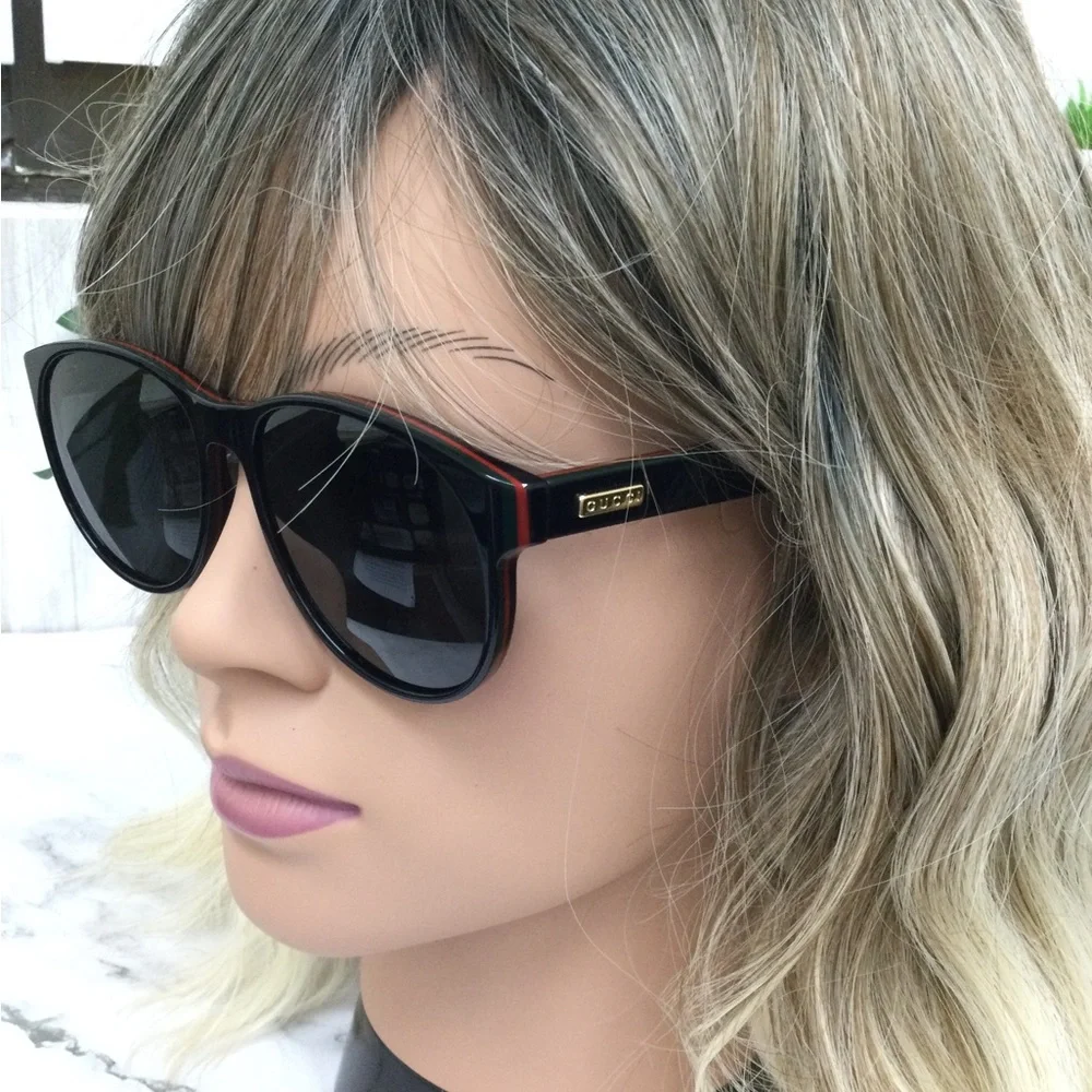 GUC Gucci Black Sunglasses with Signature Stripe